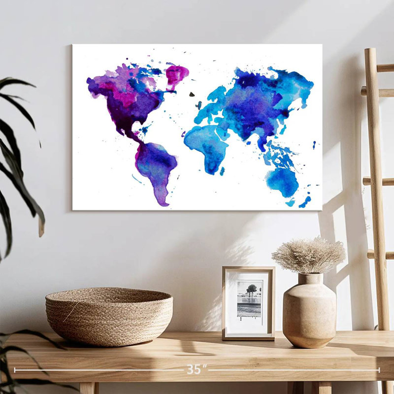 Aliaz Cool Hues World Map, 16" H x 24" W