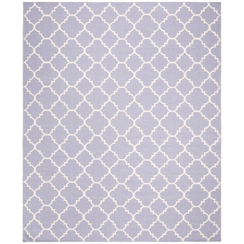 Milltown Hand Woven Flat Weave Wool/Cotton Geometric Rug in Ivory/Purple, Rectangle 8' x 10'