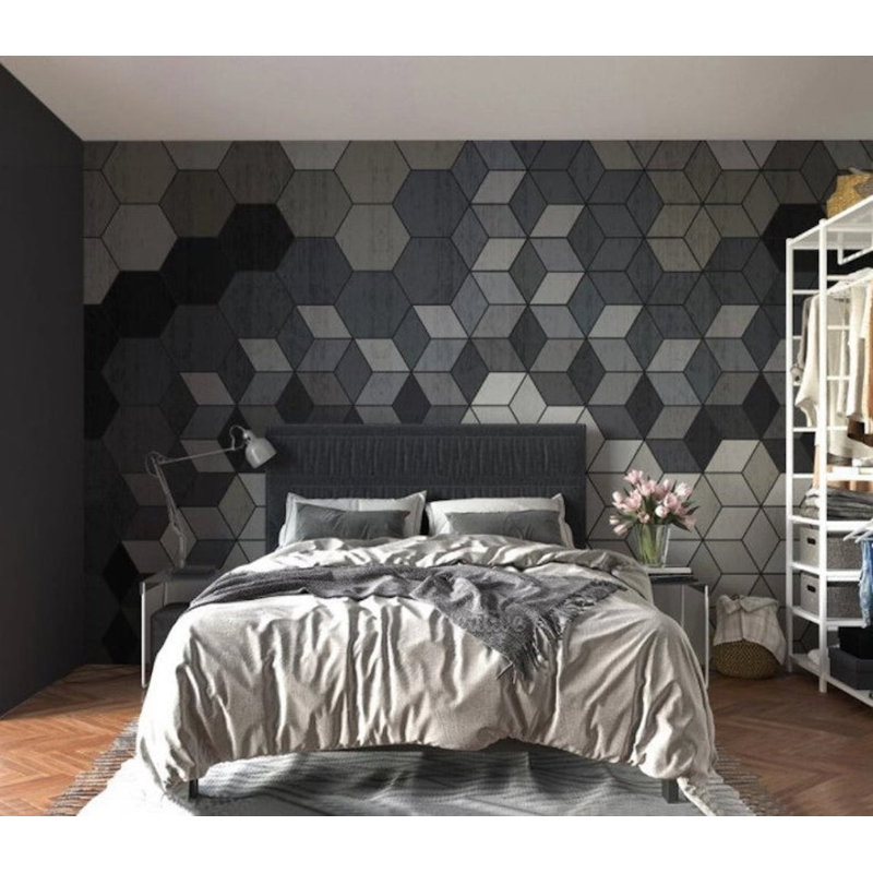 Papier peint amovible à formes géométriques foncées et claires Cubes, L 9 po x l 15 po