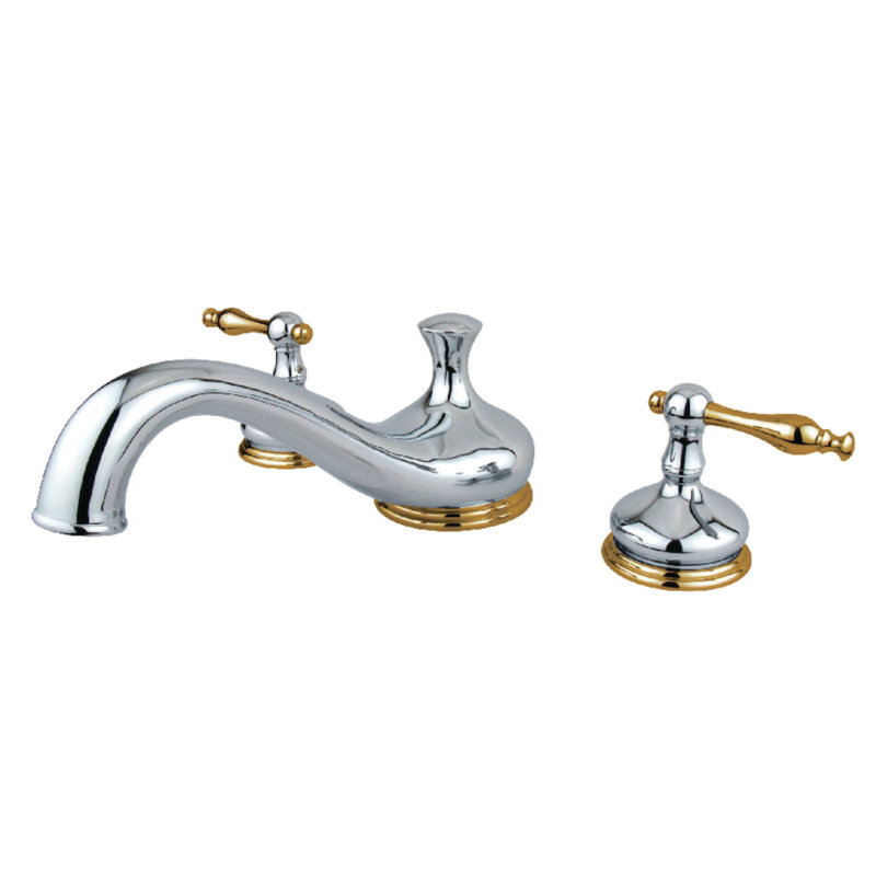 Kingston Brass Heritage Two-Handle 3-Hole Deck Mount Roman Tub Faucet, Polished Chrome/Polished Brass