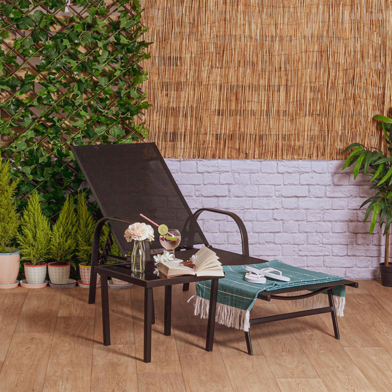 Sussex Sun Loungers and Table Set - 2 Garden Adjustable Loungers with 1 Side Table - Modern Design, Black