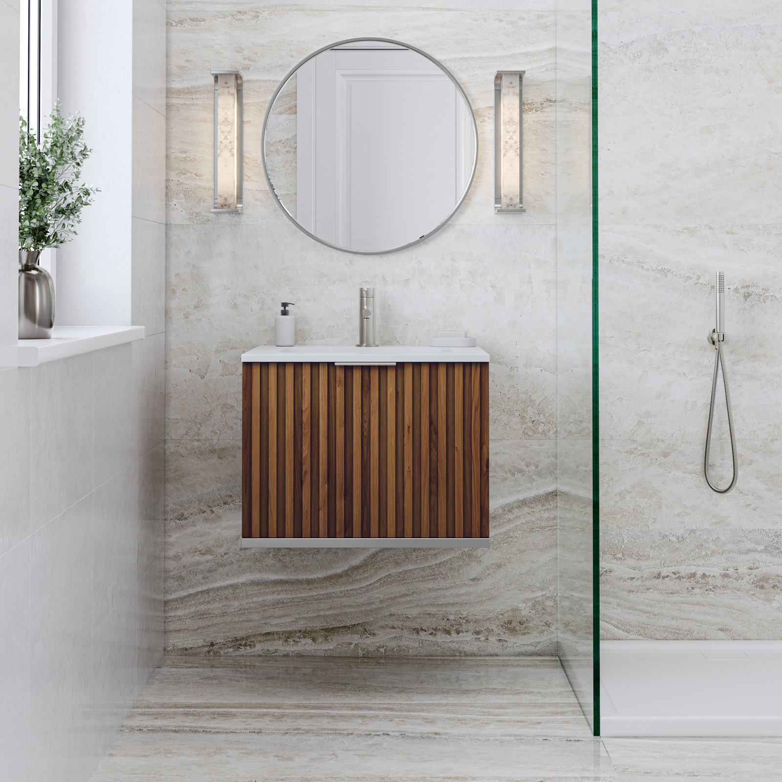 Terra 24'' Single Bathroom Vanity, White Quartz/Single Faucet Mount, Brushed Nickel
