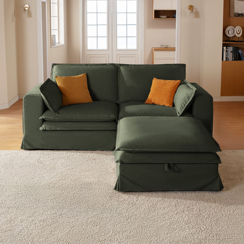 L-shaped Pet-Friendly Fabric Oversized Enveloping Feel Double-decker Loveseat Sofa With A Storage Ottoman, Beige