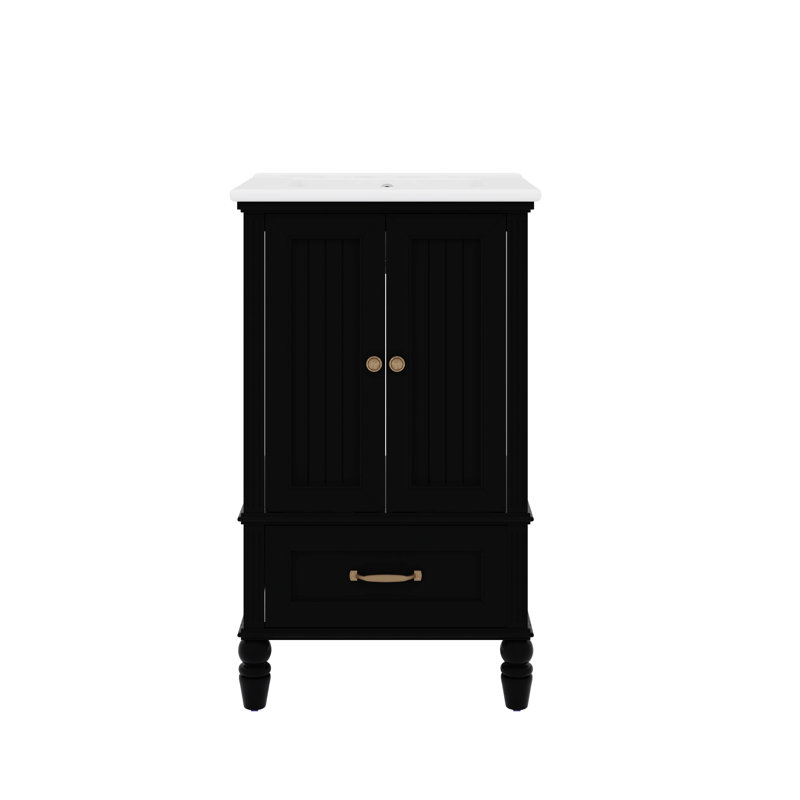 Meuble-lavabo de 20 po avec lavabo, tiroir simple, loquet de porte magnétique et repose-pieds réglables, Noir