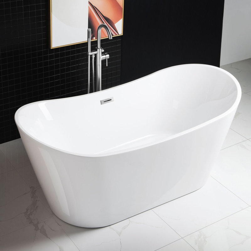 71" x 32" Freestanding Soaking Acrylic Bathtub, Chrome, White