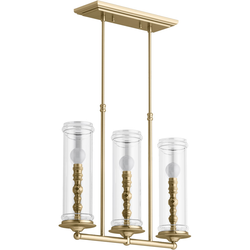 3 - Light Kitchen Island Rectangle Chandelier, Modern Brushed Gold