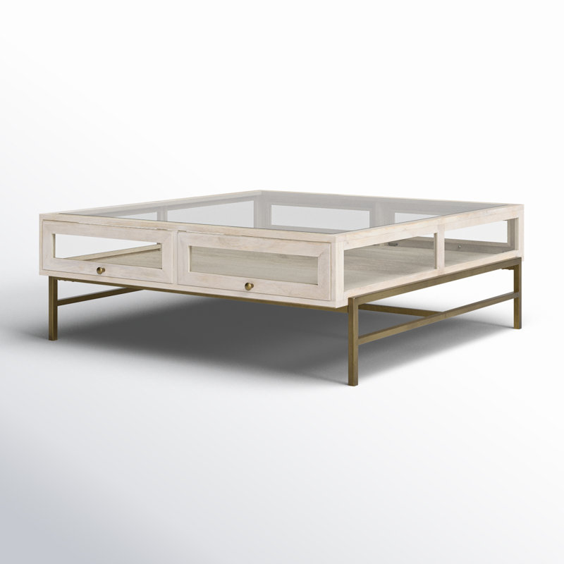 Table basse à 4 pieds avec rangement, 15 po x 43,5 po x 42 po, Blanc, Doré