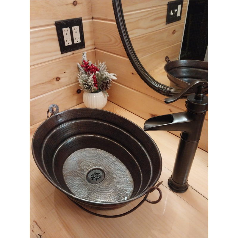 16" Farmhouse Oval Copper Vessel BUCKET Bathroom Sink, Drain Included