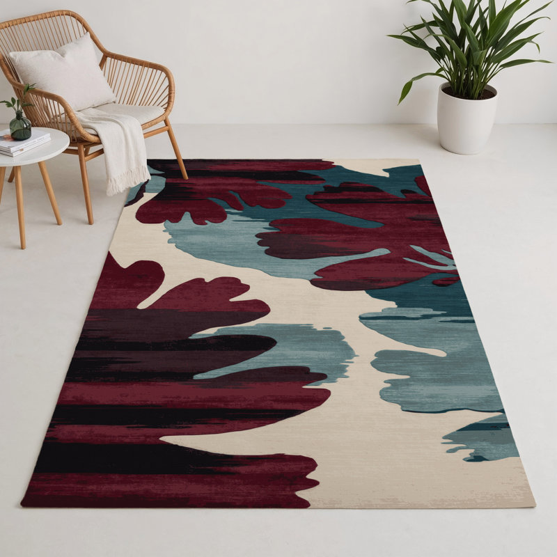 Tapis intérieur et extérieur rouge Watercolor, Rectangle 5 pi x 7 pi