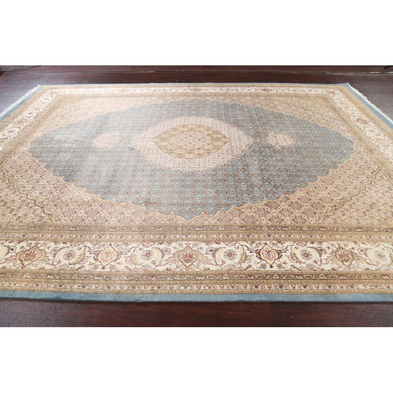 Tapis bleu noué à la main de conception unique 9 pi 0 po x 12 pi 2 po Lulla