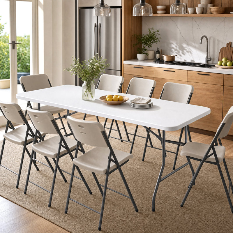 Table pliante rectangulaire portative de 2,4 m (8 pieds) en plastique blanc avec cadre en acier, capacité de 272 kg (600 lb)