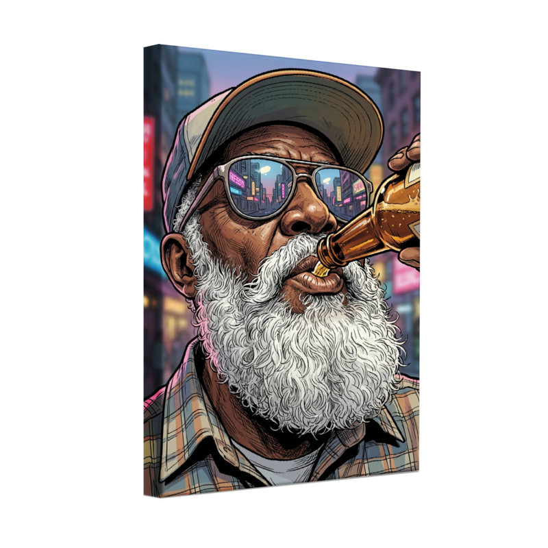 Fashion Urban Man avec barbe buvant de la bière, H 24 po x l 16 po
