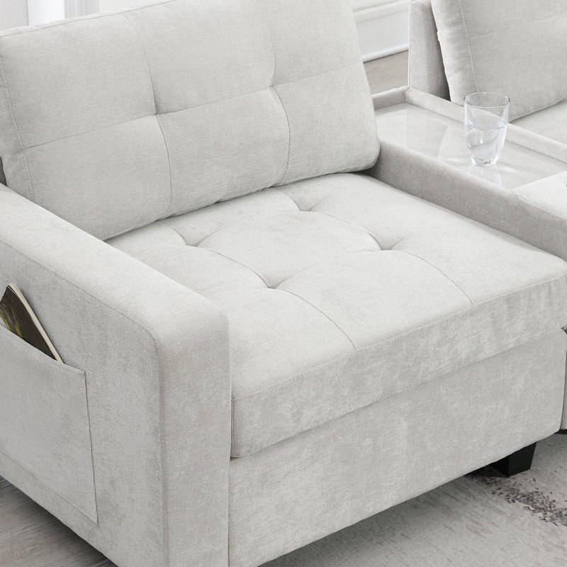Canapé modulaire rembourré en chenille de 104 po avec repose-pieds mobile et 2 consoles multifonctionnelles