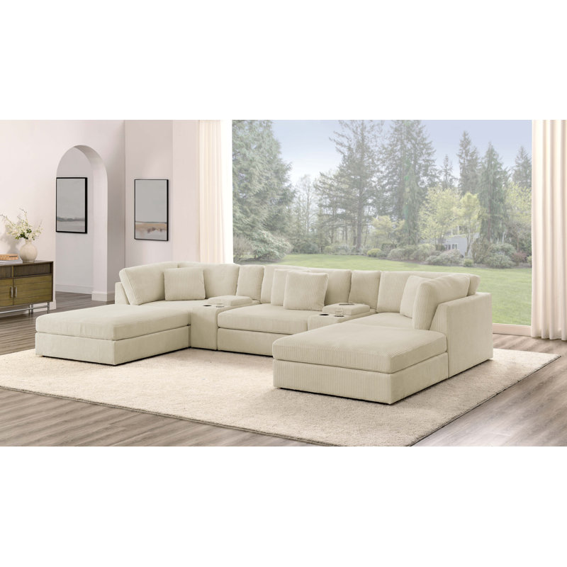 Brysten Sectional, Beige Corduroy
