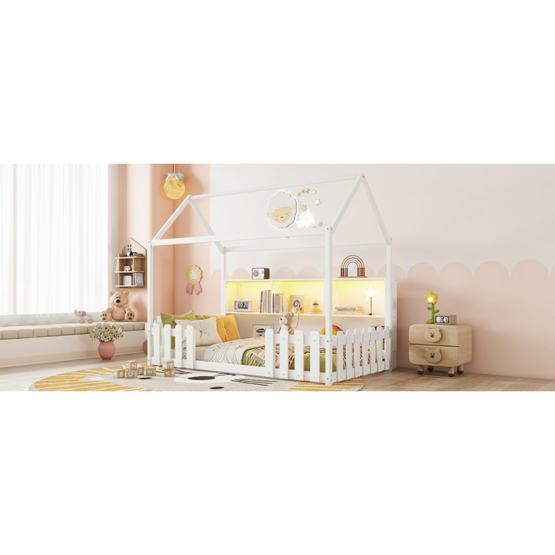 Charmant lit simple pour enfant avec DEL et rangement
