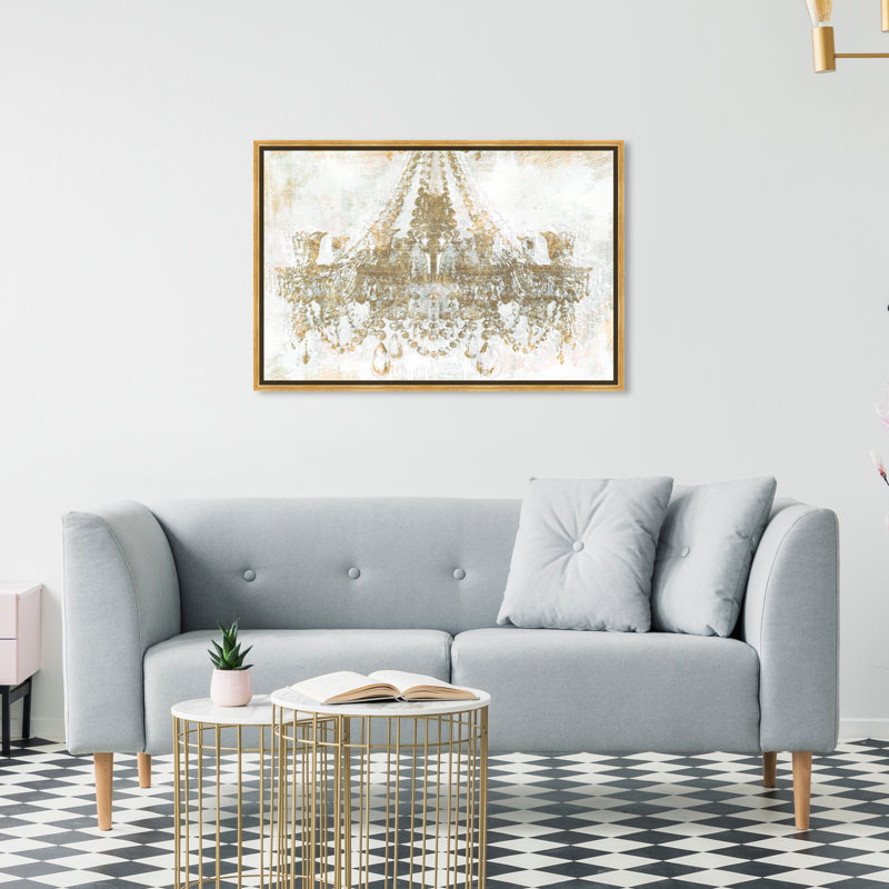 " Gold Diamonds Glam Metallic Chandelier Modern White " by Oliver Gal, 21.5" H x 31.5" W x 1.75" D