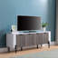 Meuble télé 60 po à deux tons avec quatre portes d'armoire, armoire de rangement - blanc et gris vieilli