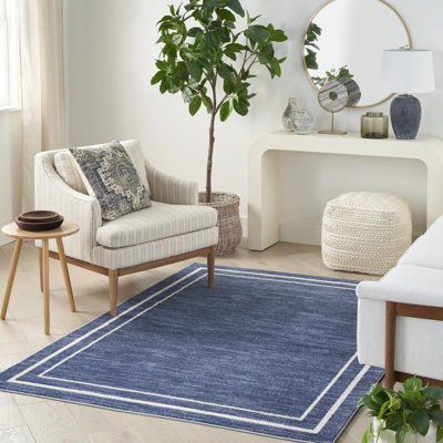 Lucretia Abstract Machine Woven Chenille Indoor/Outdoor Area Rug in Blue