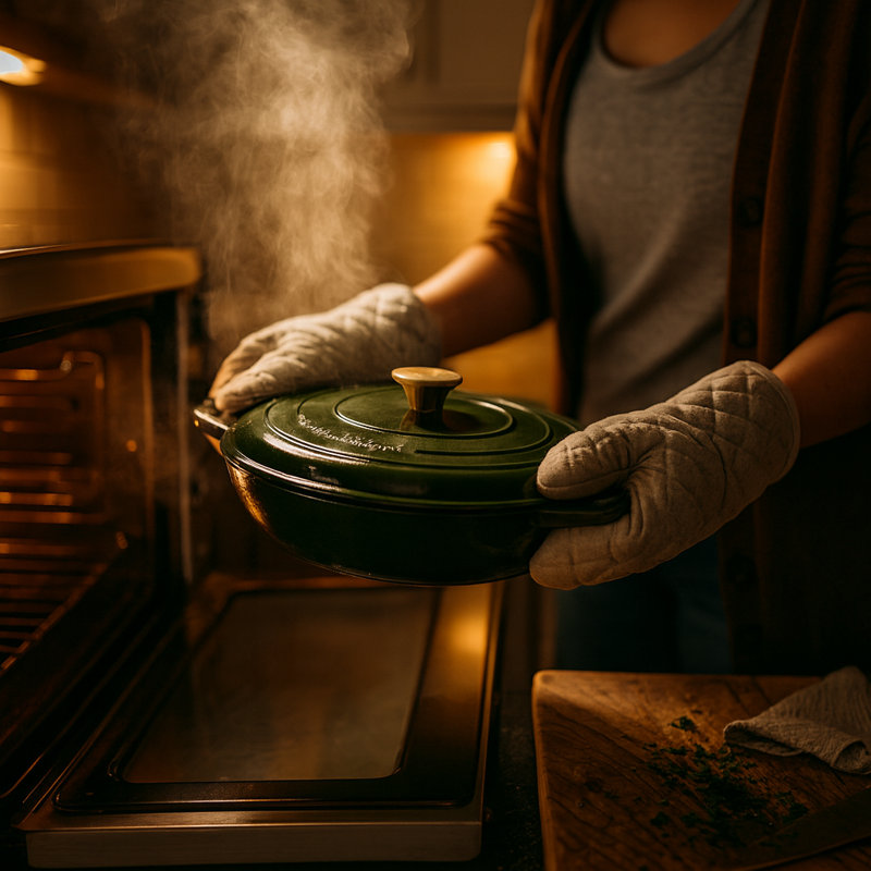 Argon Tableware - Shallow Cast Iron Casserole Dish, Green