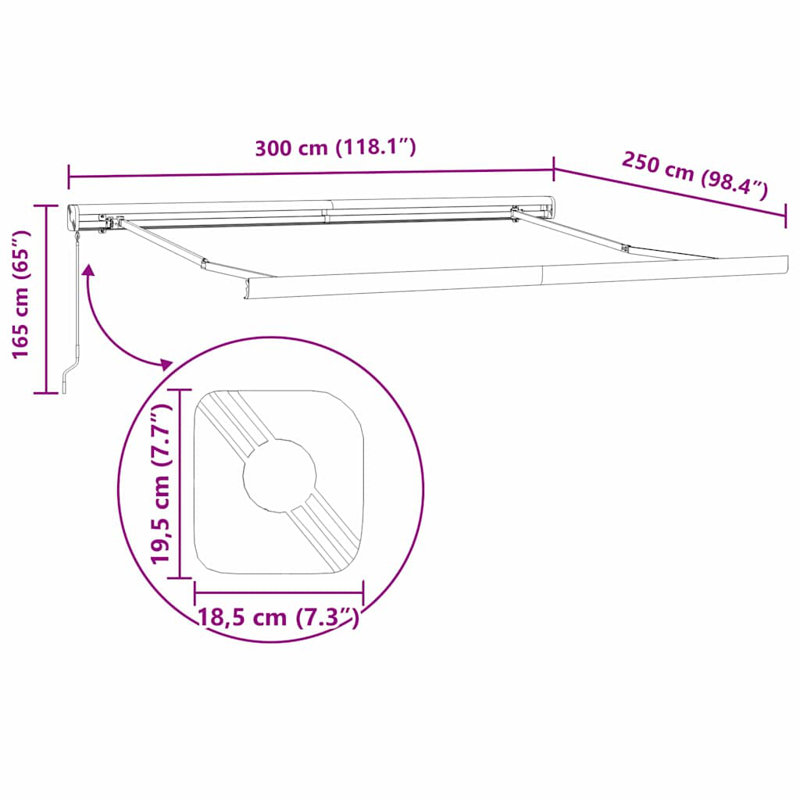 Ivy Bronx Fabric Cover Retractable Patio Awning, 300cm H x 250cm W, Blue;White Striped