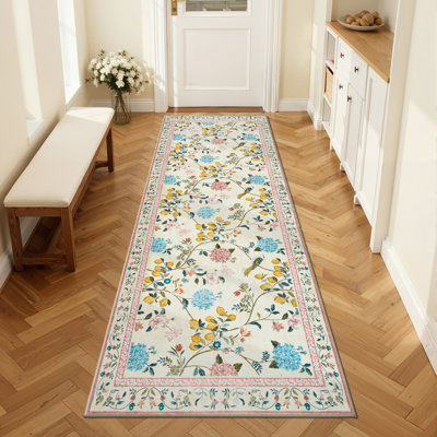 Botanical Floral Washable Non-Slip Area Rug