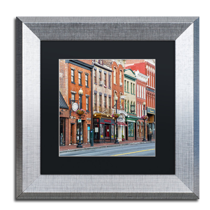 Caliel " Georgetown Shops DC 2 " by CATeyes, 16" H x 16" W x 0.5" D, Black, Brown Framed Canvas