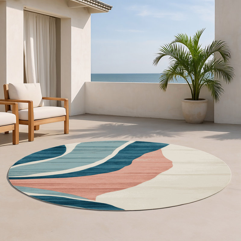 Watercolor Beige Indoor and Outdoor Area Rug, Round 5'