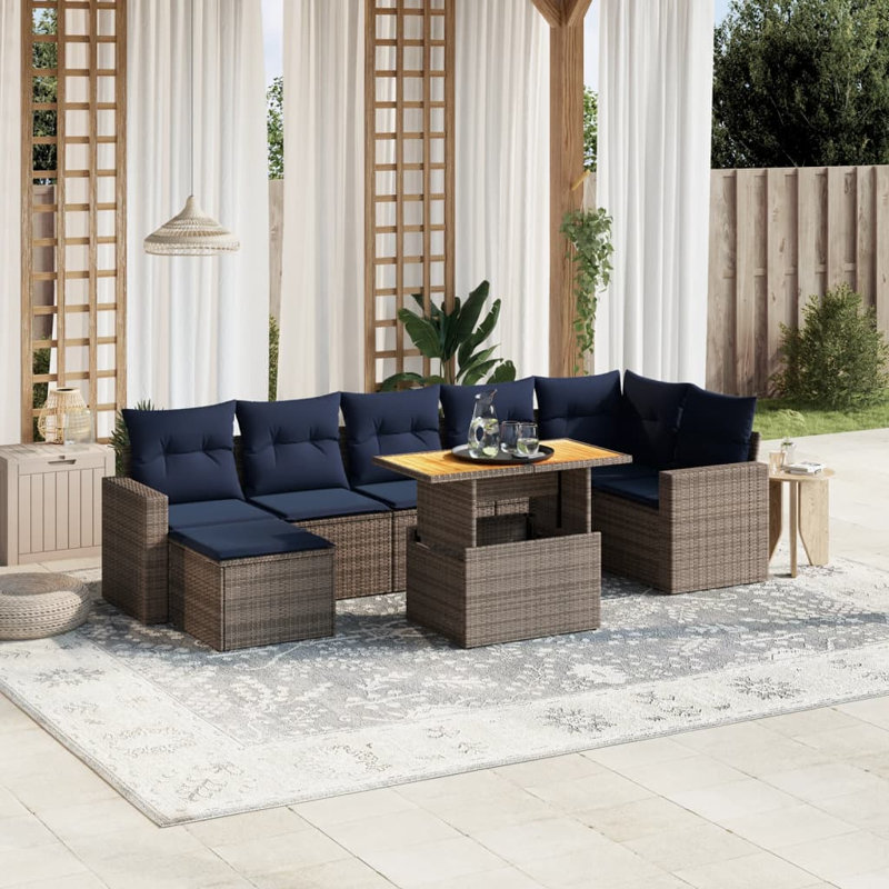  Ensemble de canapé de patio 8 pièces avec coussins en rotin de polyester, Gris, Bleu