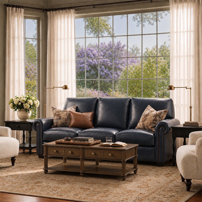  Igon 86.25" Traditional Down-Filled Genuine Leather Power Reclining Sofa