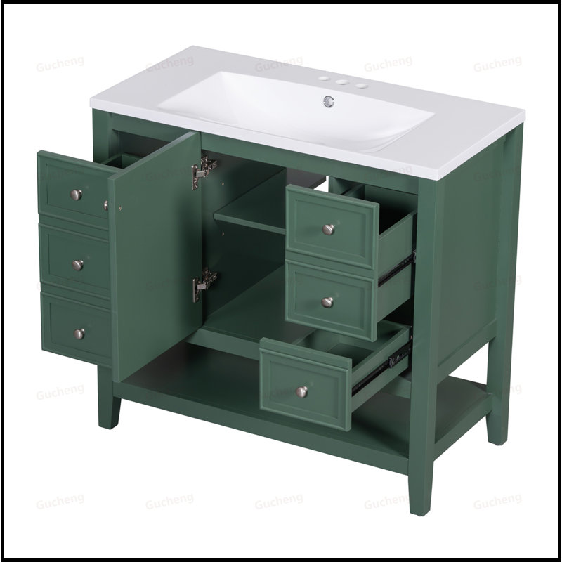 Meuble-lavabo 36 po avec trois tiroirs, Vert