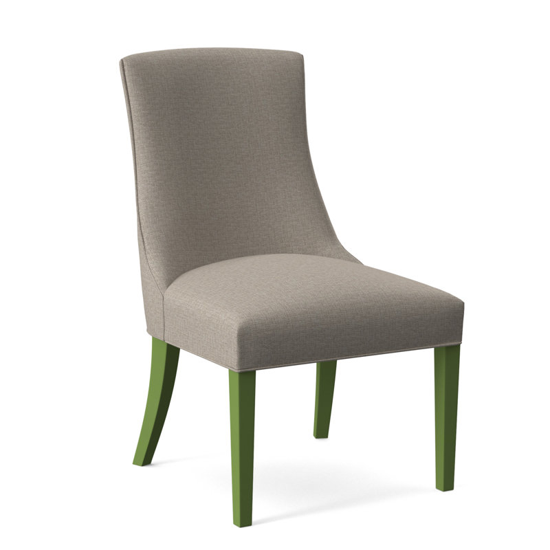 Tuxedo Slipper Dining Chair, Beige Performance Fabric; 0851-73, Sea Glass Finish