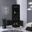 Armoire à 2 tablettes et 8 barres en noir pour la zone de divertissement à domicile avec tablettes ouvertes