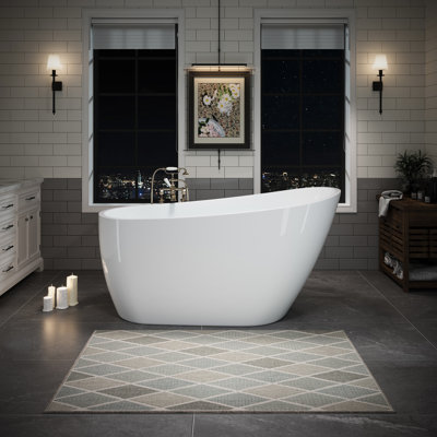 Baignoire autoportante en acrylique blanc brillant de 55 po, pour un trempage confortable, avec baignoire lombaire et quincaillerie inclinée, spa de salle de bain, conception de berceau, drain préinstallé,