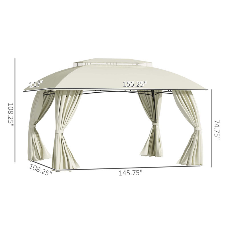 10' X 13' Patio Gazebo Canopy, Double Vented Roof, Steel Frame, Curtain Sidewalls, Outdoor Sun Shade Shelter For Garden, Lawn, Backyard, Deck