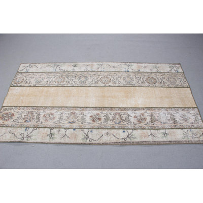 Tapis décoratif rétro patchwork turc idéal pour la cuisine et le vestibule dans un élégant ton beige antique