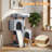 34" H Cat Tree, Kitten Tower Condo Cat House with Sisal Scratching Post, Ramp and Cat Self Groomer-1843509617