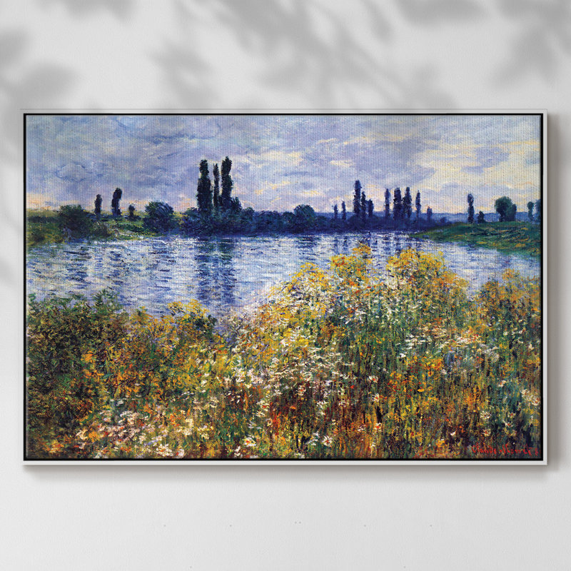 Impression sur toile, "Les quais de la rivière à Vétheuil" par Claude Monet, H 17 po x l 25 po x P 2 po, Blanc