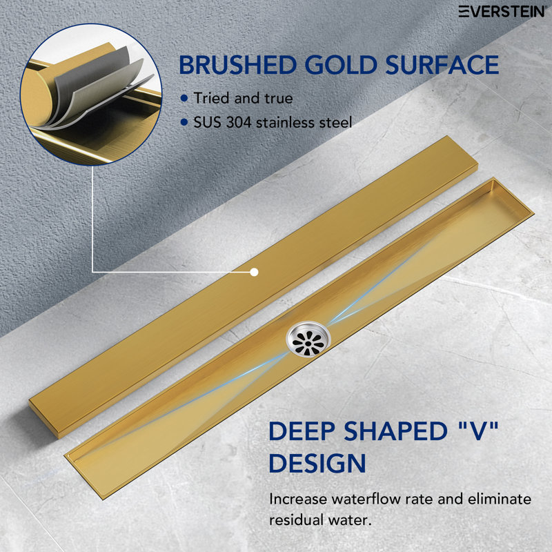 24" W Linear Shower Drain Trim, Brushed Gold