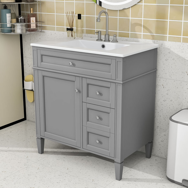 Ensemble de meuble-lavabo moderne 30 po avec lavabo en céramique et armoire de rangement Embrulla, Gris