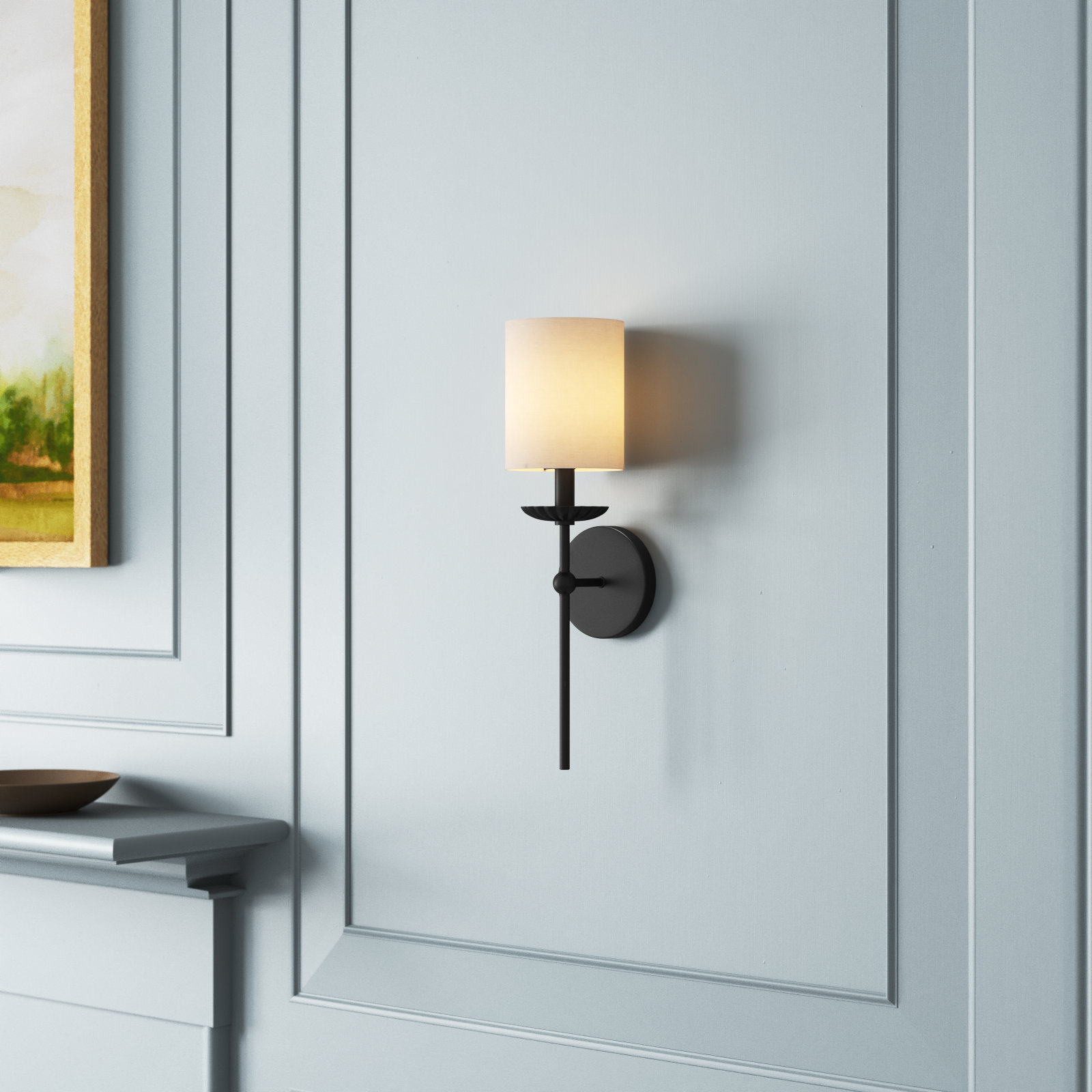 Olivette Single Light Dimmable Wallchiere, Black, White