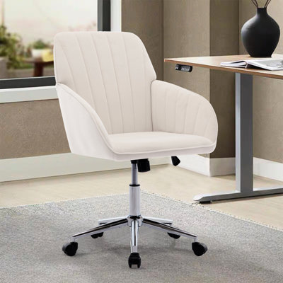 Chaise de chambre ergonomique et confortable - Velours beige, base argentée, siège de bureau en velours de soutien du dossier ergonomique, productivité accrue