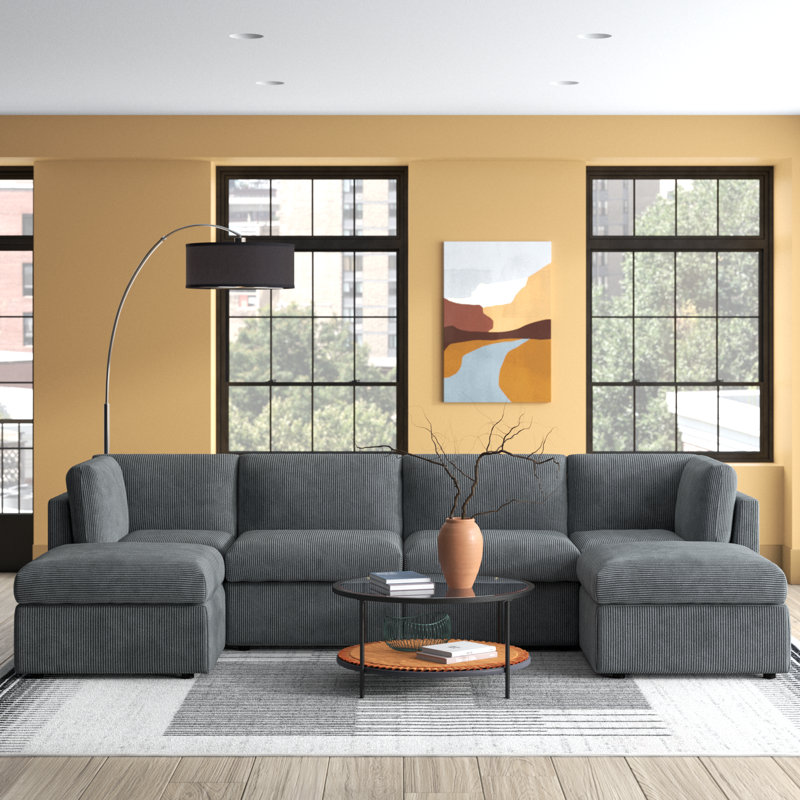 Canapé modulaire de coin avec repose-pieds Annai, Gris foncé
