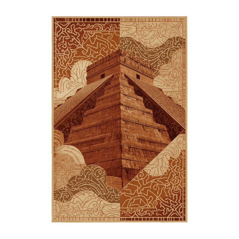 Soft Plush Queanbeyan Chichen Itza Global Inspired Oriental Area Rug in Brown – LightBrown Binding, 8x12