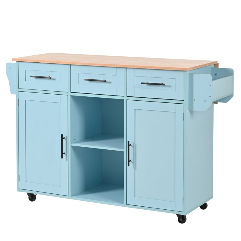Wood Kitchen Island, Blue