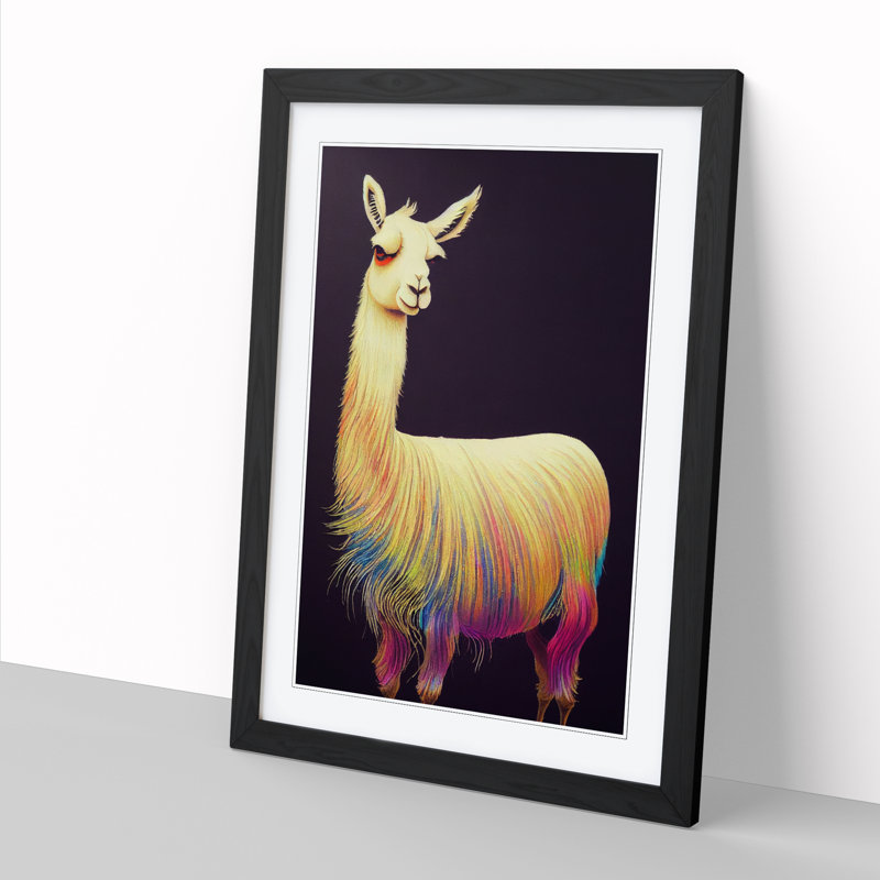 Llama Painting Marbling - Picture Frame Print, Black, 64cm H x 46cm W x 2cm D