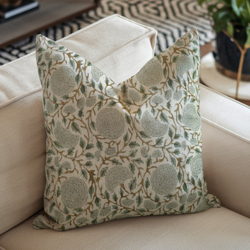Housse de coussin en lin à motif de blocs Fab printine, printemps été (Karwachauth, gris), Carré, H 24 po x l 24 po