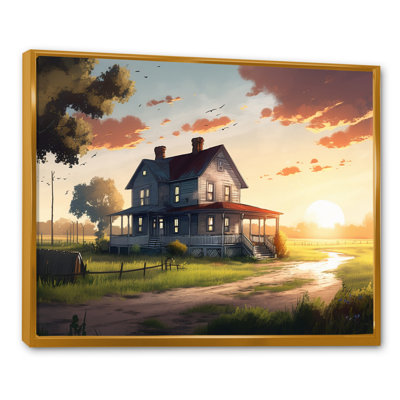 «Burning Sky At Sunset Farmhouse III» - Décoration murale paysage de ferme