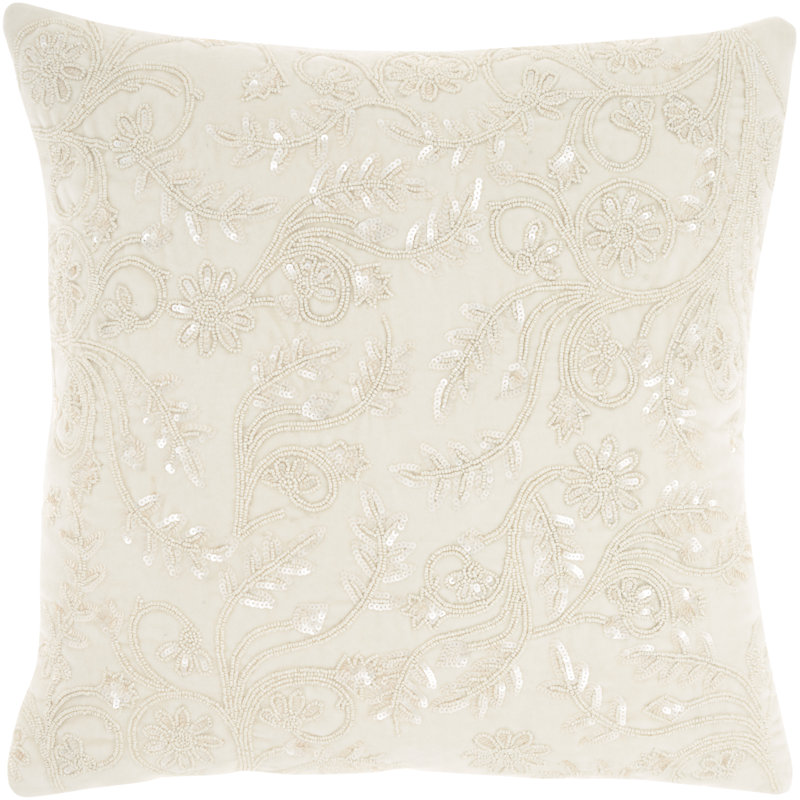 Sequined Cotton Throw Pillow, Off White