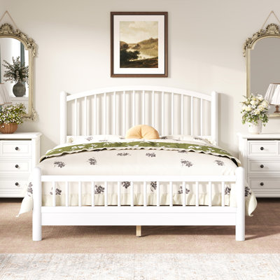 Queen Bed Frame with Arched Headboard, Wood Platform Queen Bed, No Box Spring Needed, Easy Assembly, Noise Free,White