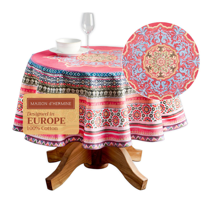 Maison d' Hermine Table Cloth Round Table 100% Cotton 69 Inches Fall Tablecloth Reusable Everyday Use for Thanksgiving Christmas Decorations Dining Farmhouse Party (Ispahan)